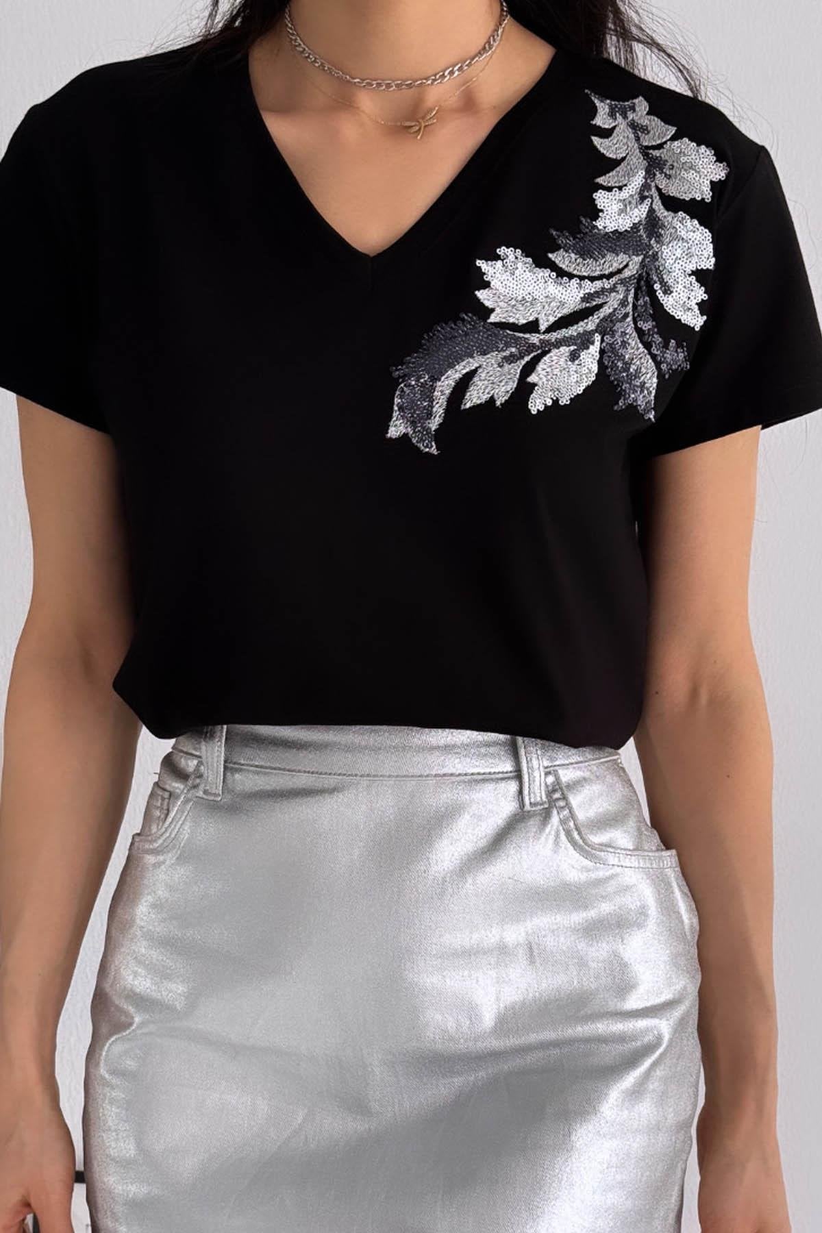 Cactus Floral Sequin Katoenen T-shirt - Wit 